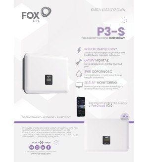 FoxESS P3-8.0-SH Trójfazowy Falownik Hybrydowy 8 kW – 3 MPPT, IP65, EPS, FoxCloud V2.0